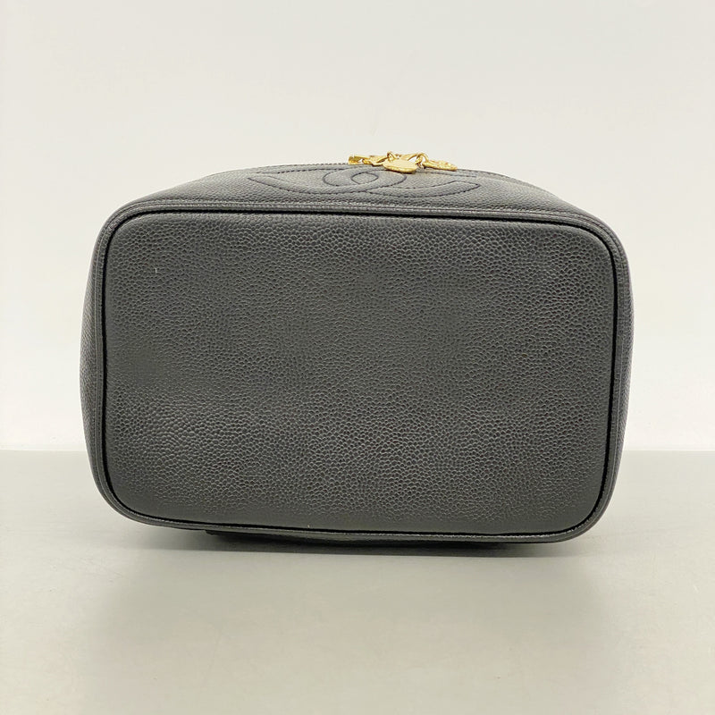 【6ib2681】シャネル バニティバッグ キャビアスキン ブラック ゴールド金具【中古】レディース