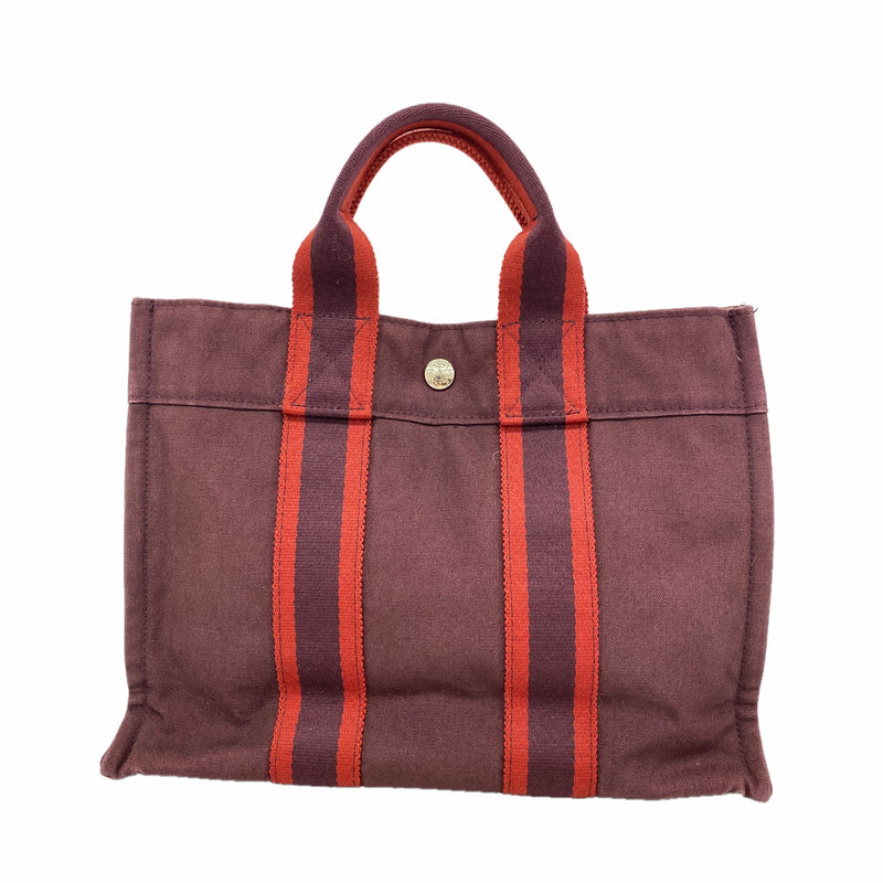 【6ib2683】エルメス トートバッグ フールトゥPM キャンバス ブラウン シルバー金具【中古】レディース