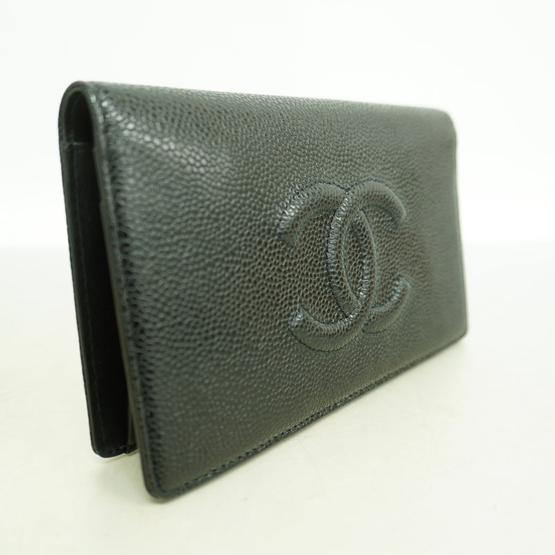 【6ib2714】シャネル 長財布 キャビアスキン ブラック シルバー金具【中古】メンズ レディース ユニセックス