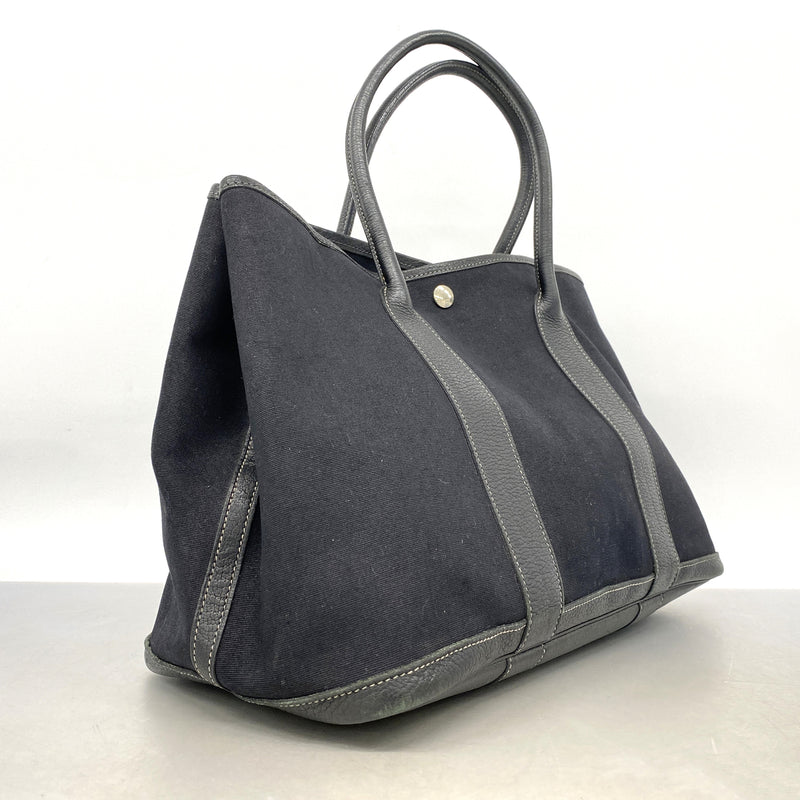 【6ib2743】エルメス トートバッグ ガーデンパーティPM トワルオフィシエ ブラック シルバー金具 □H刻印【中古】レディース