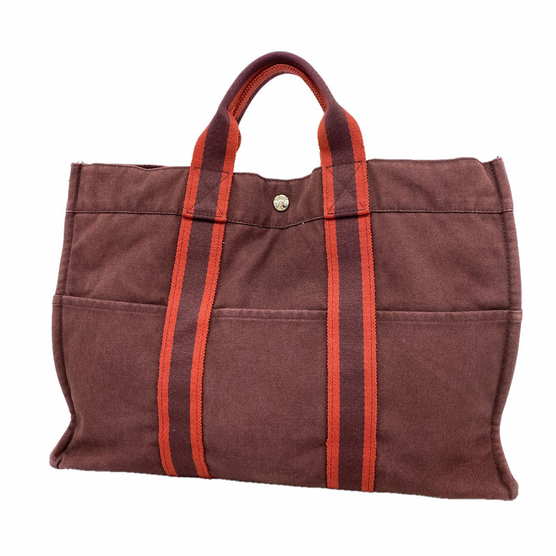 【6ib2744】エルメス トートバッグ フールトゥMM キャンバス ボルドー シルバー金具【中古】レディース