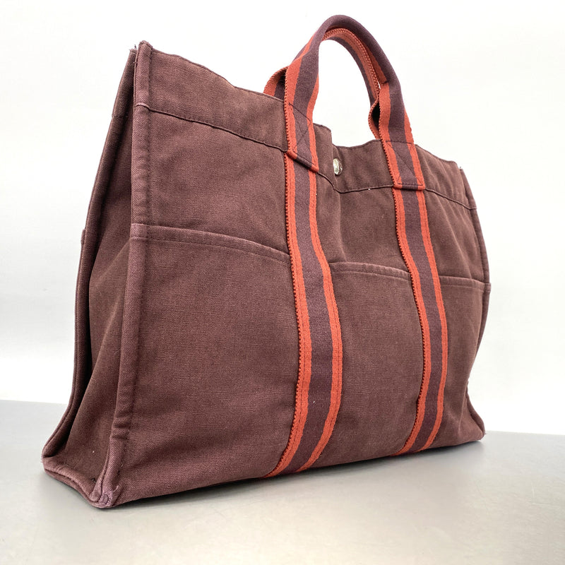 【6ib2744】エルメス トートバッグ フールトゥMM キャンバス ボルドー シルバー金具【中古】レディース