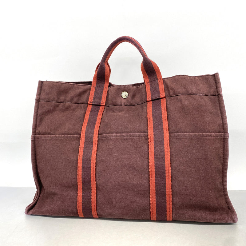 【6ib2744】エルメス トートバッグ フールトゥMM キャンバス ボルドー シルバー金具【中古】レディース