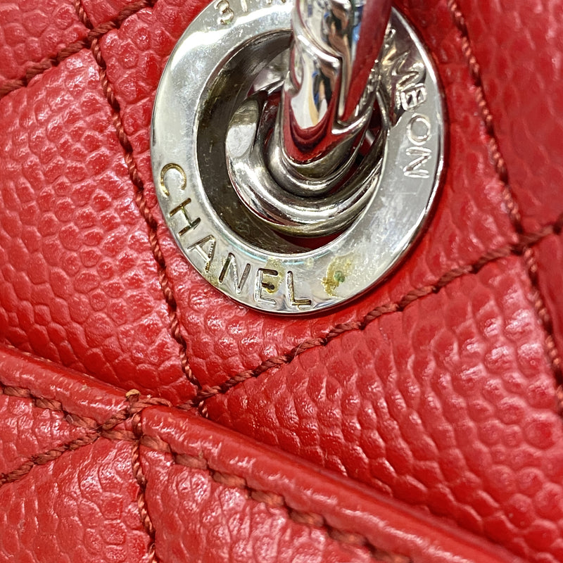 【6ib2745】シャネル チェーントート マトラッセ キャビアスキン レッド シルバー金具【中古】レディース