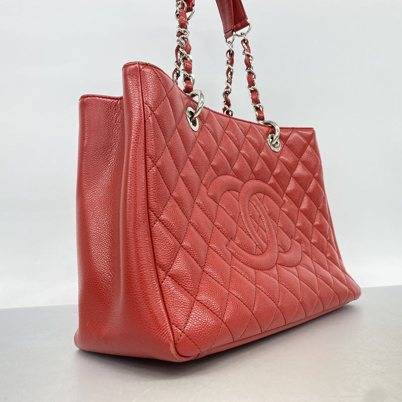 【6ib2745】シャネル チェーントート マトラッセ キャビアスキン レッド シルバー金具【中古】レディース