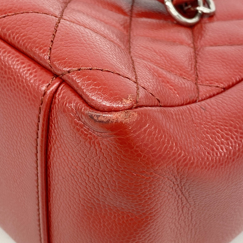 【6ib2745】シャネル チェーントート マトラッセ キャビアスキン レッド シルバー金具【中古】レディース