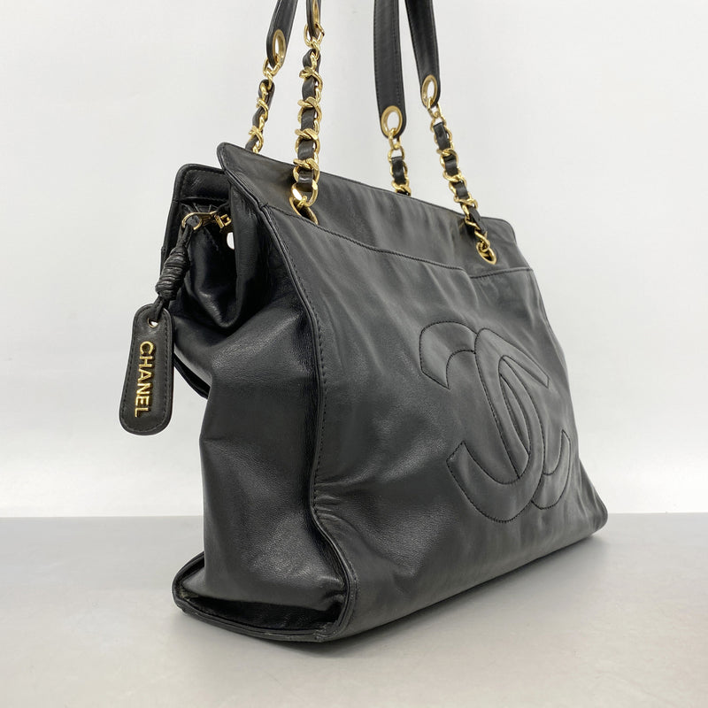 【6ib2754】シャネル チェーントート ラムスキン ブラック ゴールド金具【中古】レディース