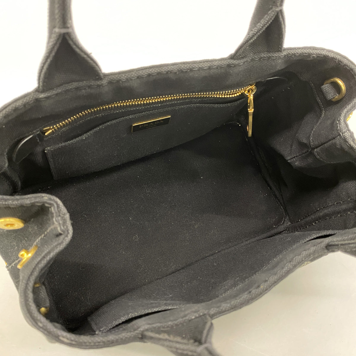 【6ib2755】プラダ ハンドバッグ カナパ キャンバス ブラック ゴールド金具 2wayバッグ【中古】レディース