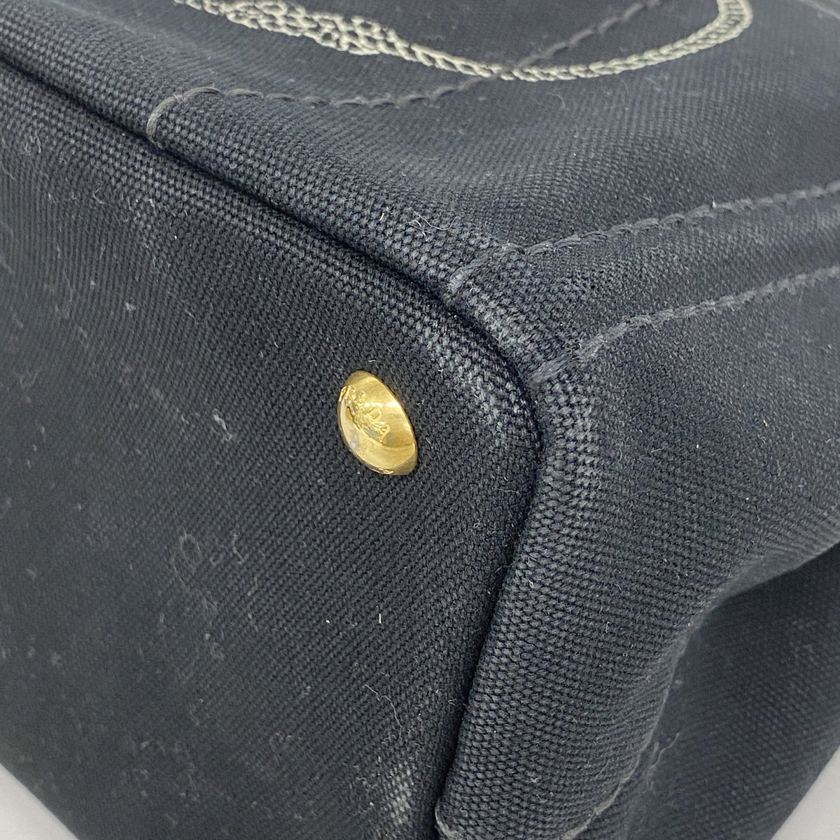 【6ib2755】プラダ ハンドバッグ カナパ キャンバス ブラック ゴールド金具 2wayバッグ【中古】レディース