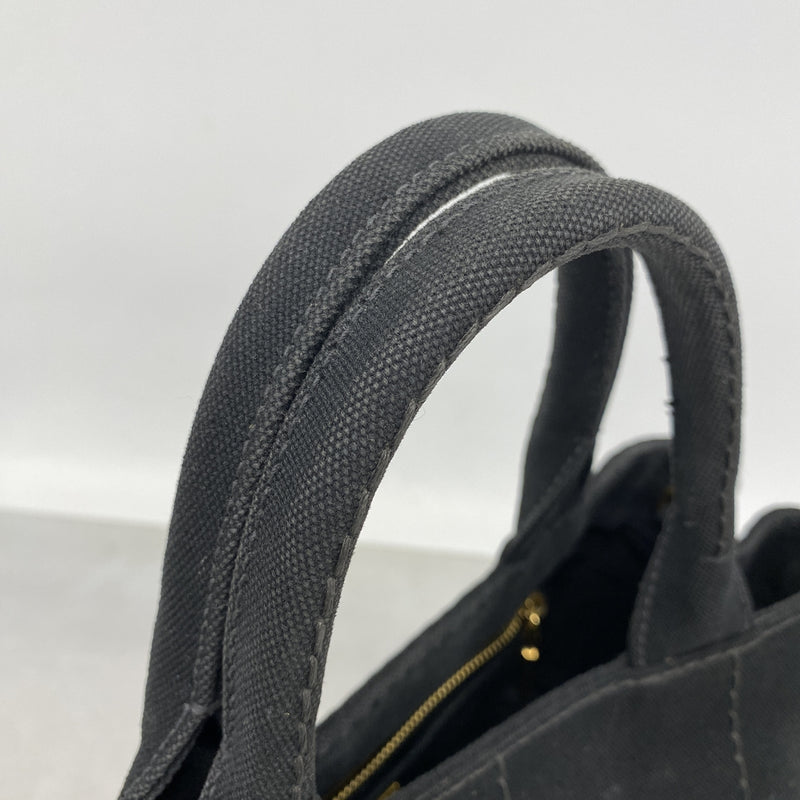 【6ib2755】プラダ ハンドバッグ カナパ キャンバス ブラック ゴールド金具 2wayバッグ【中古】レディース