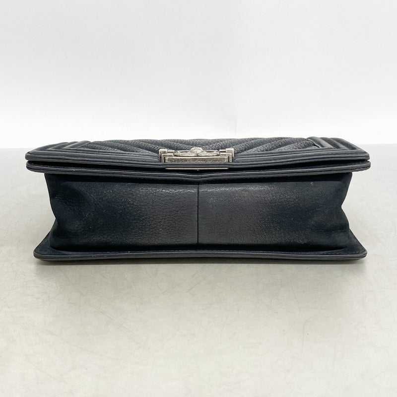 【6ib2774】シャネル ショルダーバッグ ボーイシャネル チェーンショルダー レザー ブラック シルバー金具【中古】レディース
