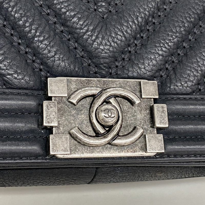 【6ib2774】シャネル ショルダーバッグ ボーイシャネル チェーンショルダー レザー ブラック シルバー金具【中古】レディース