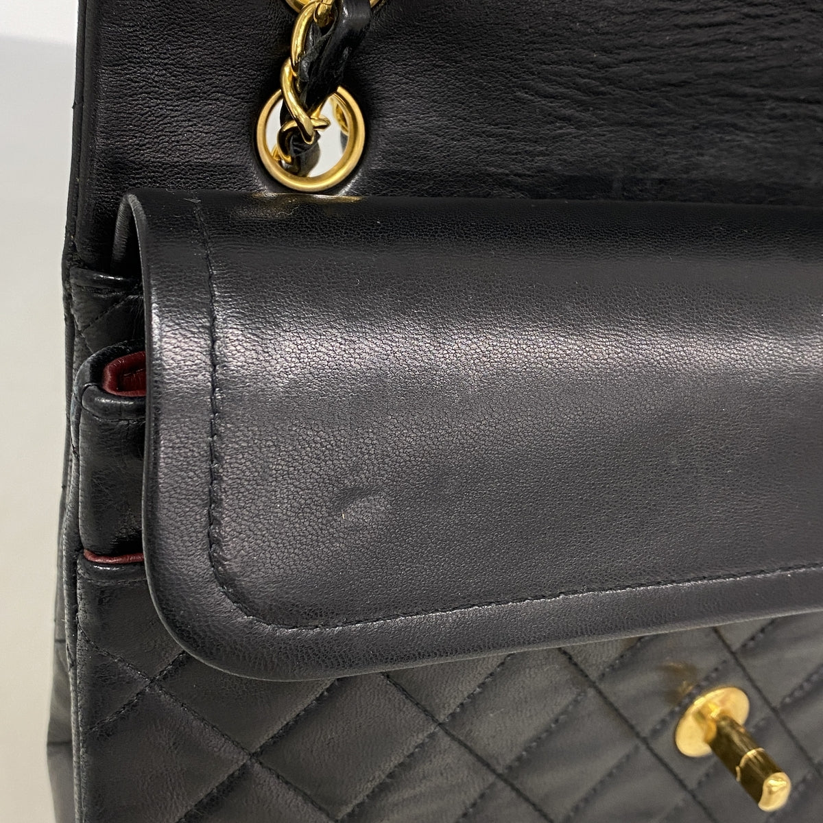 【6ib2783】シャネル ショルダーバッグ マトラッセ Wフラップ Wチェーン ラムスキン ブラック ゴールド金具【中古】レディース