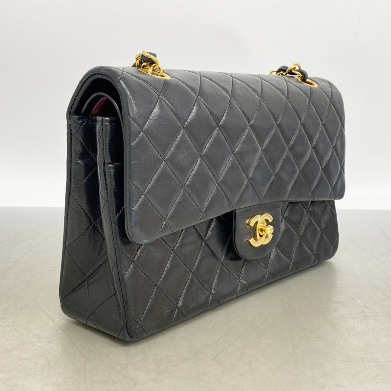 【6ib2783】シャネル ショルダーバッグ マトラッセ Wフラップ Wチェーン ラムスキン ブラック ゴールド金具【中古】レディース