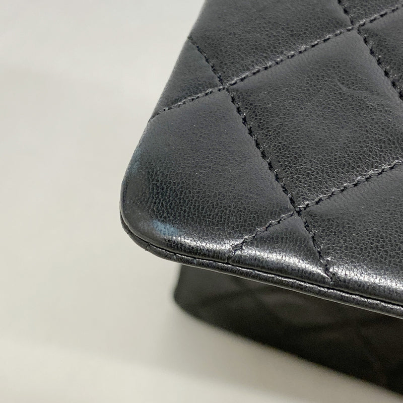【6ib2783】シャネル ショルダーバッグ マトラッセ Wフラップ Wチェーン ラムスキン ブラック ゴールド金具【中古】レディース