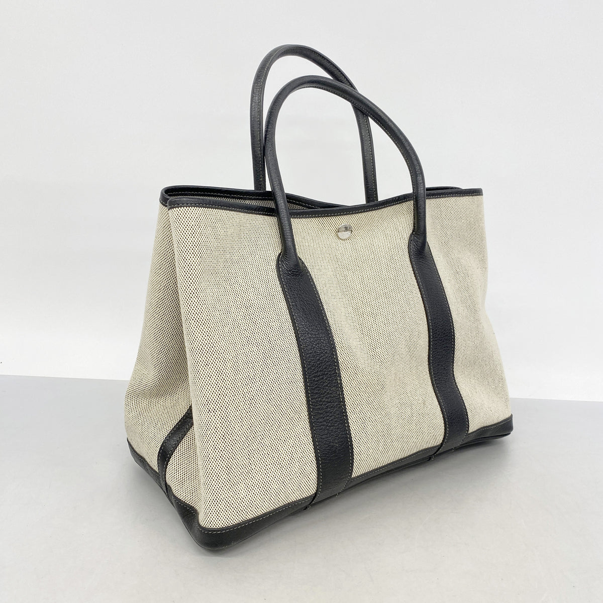【6ib2784】エルメス トートバッグ ガーデンパーティPM トワルアッシュ ブラック シルバー金具 □L刻印【中古】レディース