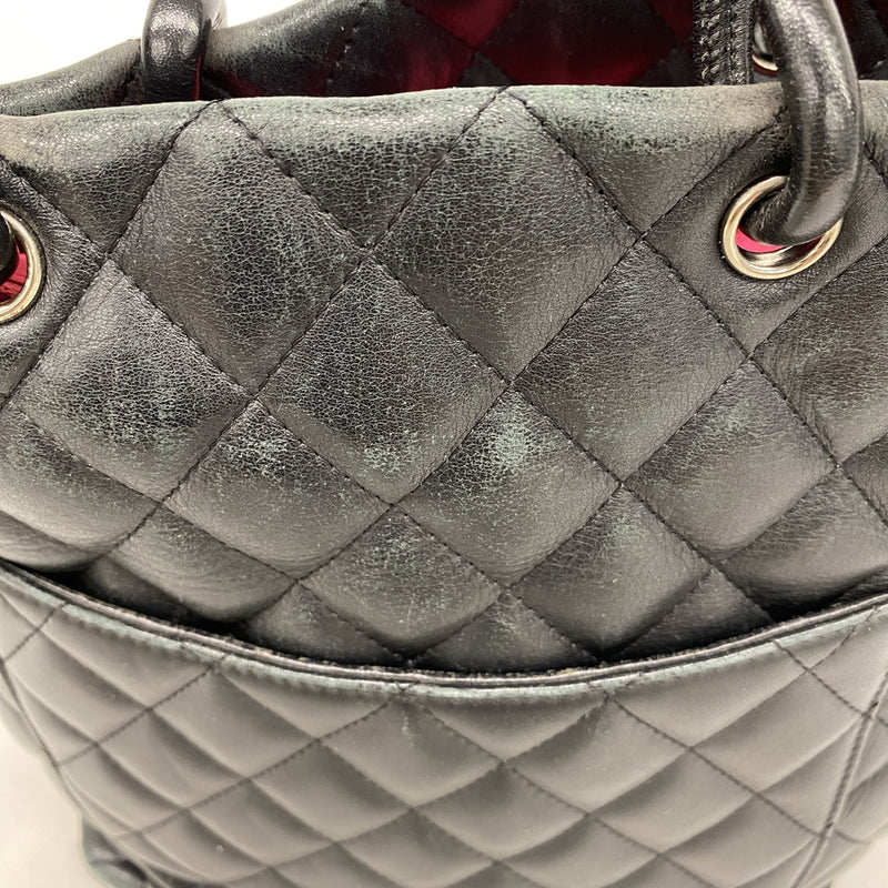 【6ib2816】シャネル トートバッグ カンボン ラムスキン ブラック シルバー金具【中古】レディース
