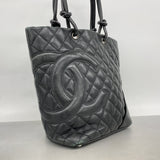 【6ib2816】シャネル トートバッグ カンボン ラムスキン ブラック シルバー金具【中古】レディース