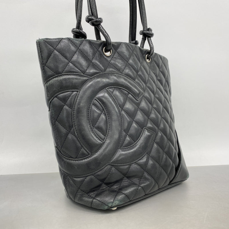 【6ib2816】シャネル トートバッグ カンボン ラムスキン ブラック シルバー金具【中古】レディース