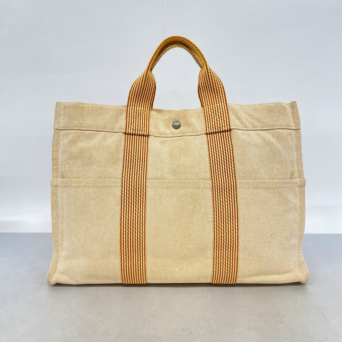 【6ib2818】エルメス トートバッグ ニューフールトゥMM キャンバス オレンジ シルバー金具【中古】メンズ レディース ユニセックス