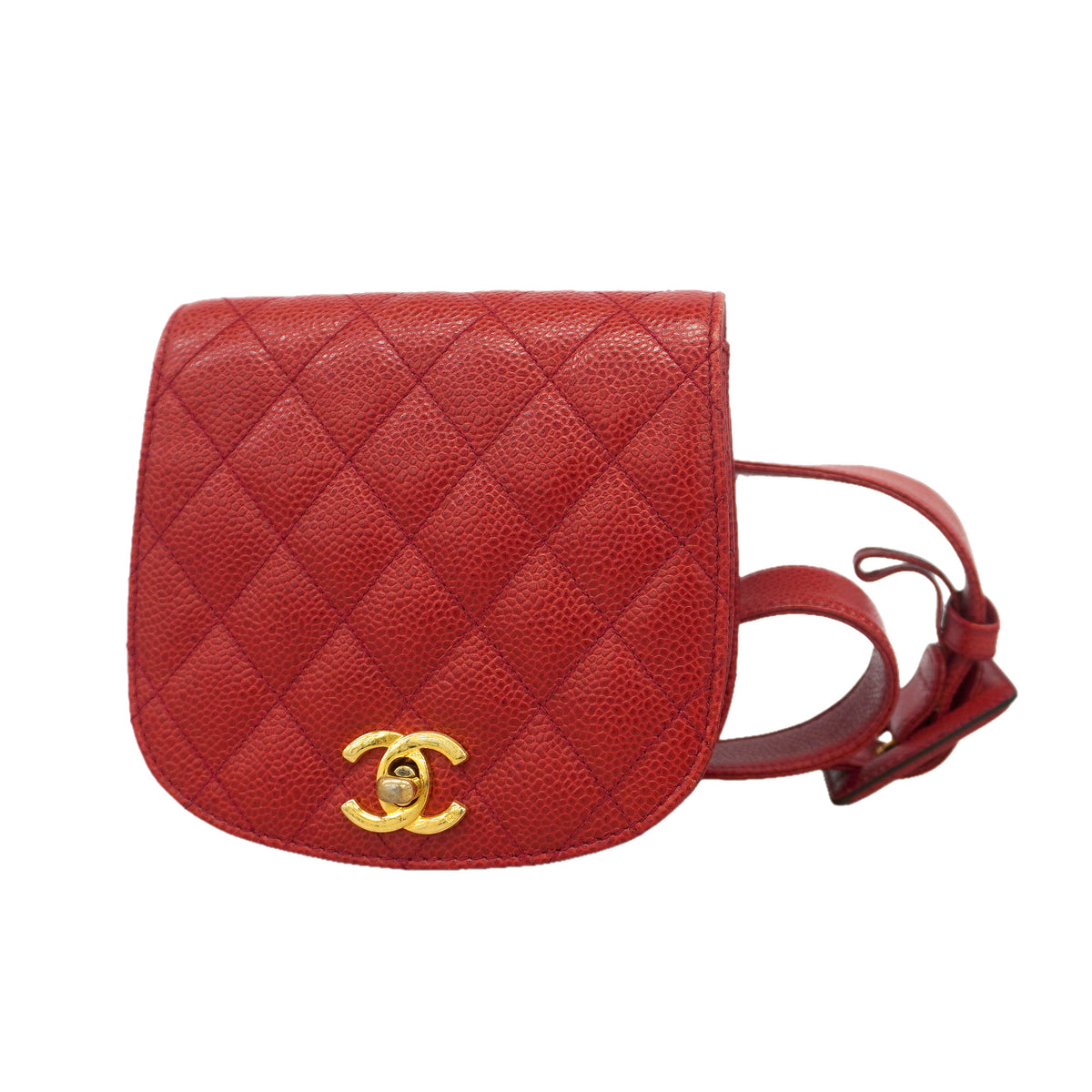 【6ib2833】シャネル ウエストバッグ マトラッセ キャビアスキン レッド ゴールド金具【中古】レディース