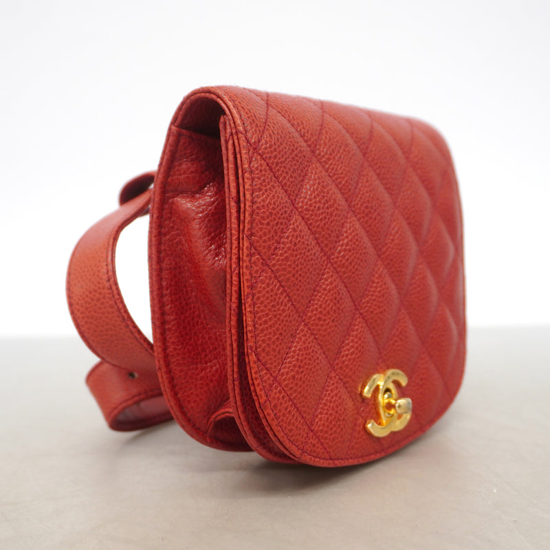 【6ib2833】シャネル ウエストバッグ マトラッセ キャビアスキン レッド ゴールド金具【中古】レディース