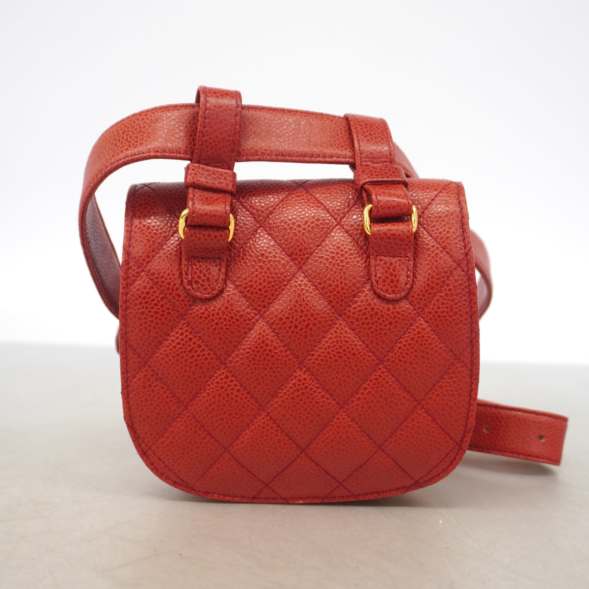 【6ib2833】シャネル ウエストバッグ マトラッセ キャビアスキン レッド ゴールド金具【中古】レディース