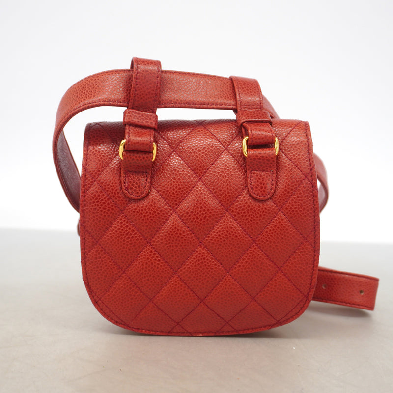【6ib2833】シャネル ウエストバッグ マトラッセ キャビアスキン レッド ゴールド金具【中古】レディース