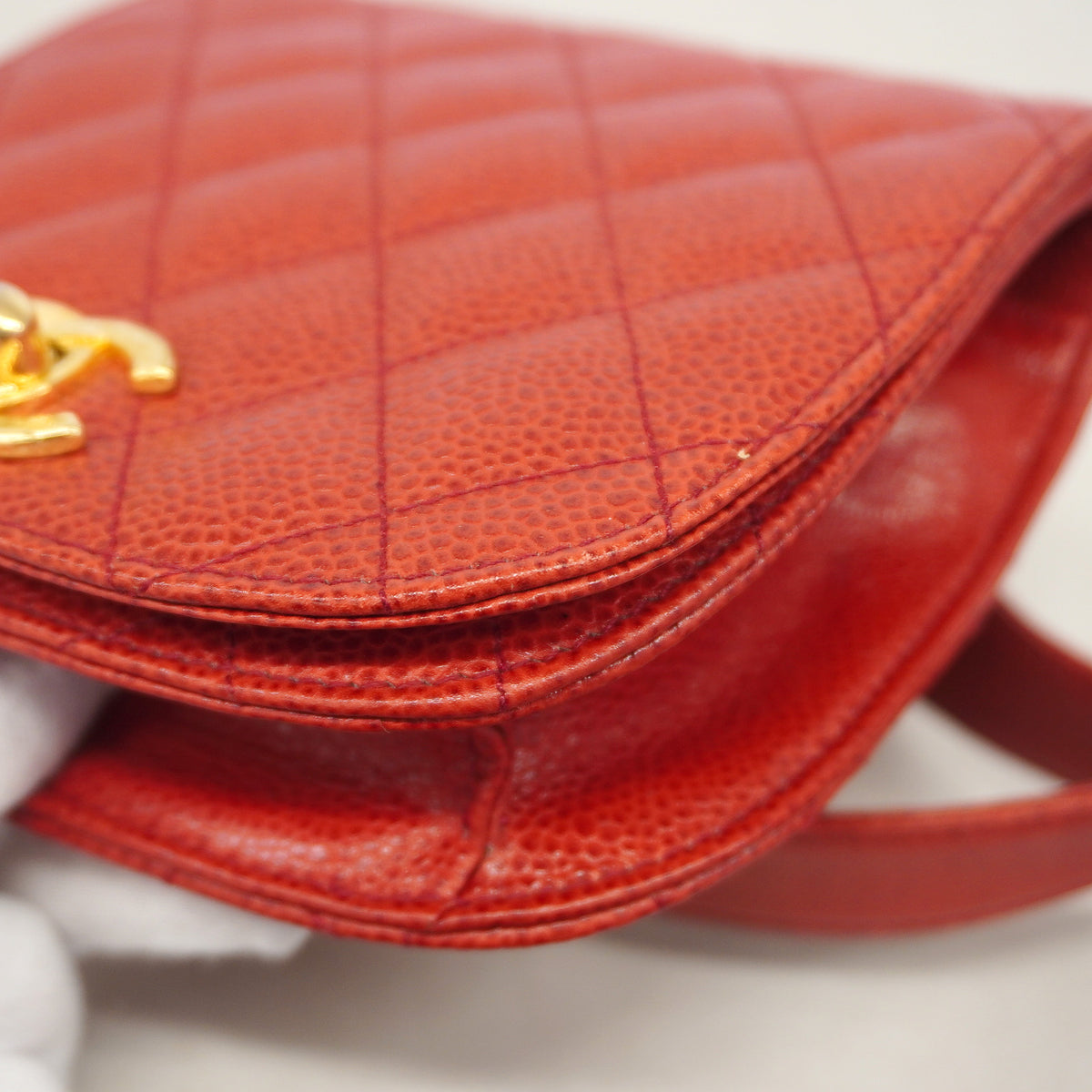 【6ib2833】シャネル ウエストバッグ マトラッセ キャビアスキン レッド ゴールド金具【中古】レディース