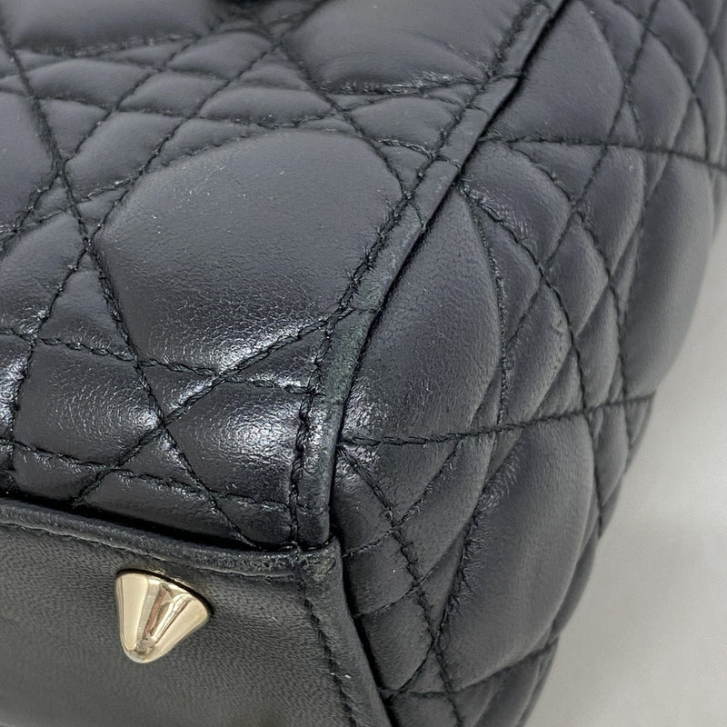 【6ib2839】クリスチャンディオール ハンドバッグ カナージュ レディディオール レザー ブラック シャンパンゴールド金具 2wayバッグ【中古】レディース