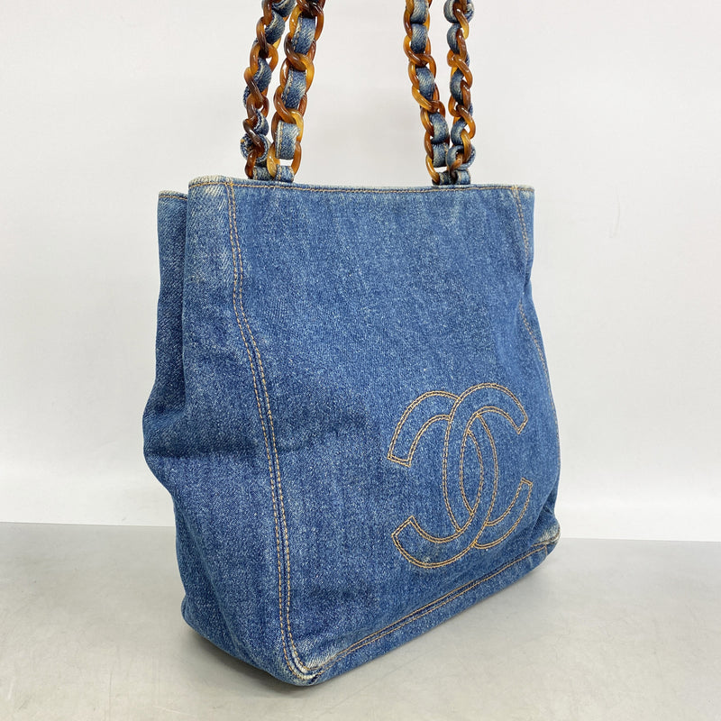 【6ib2841】シャネル トートバッグ デニム ブルー ゴールド金具【中古】レディース