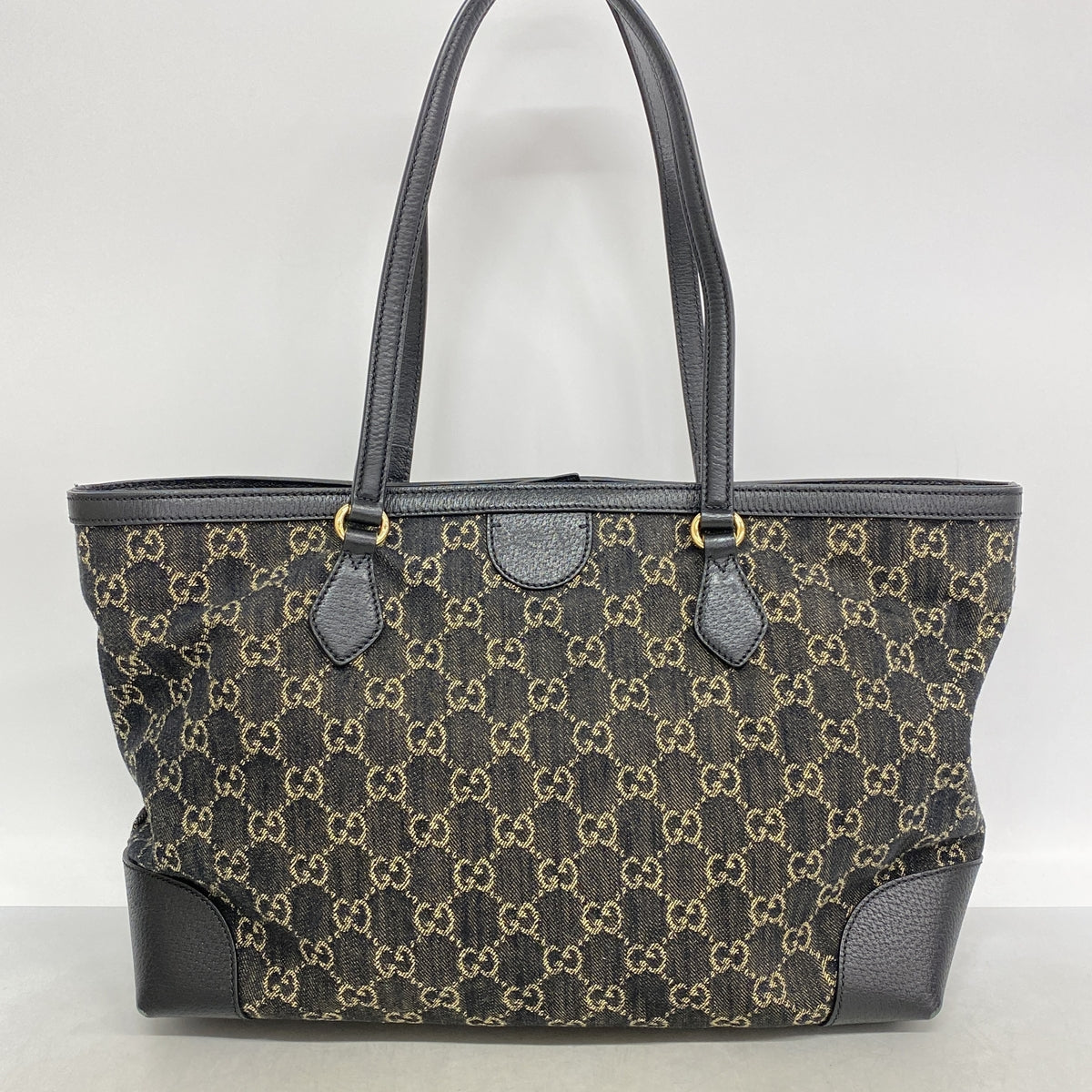 【6ib2844】グッチ トートバッグ GGマーモント 631685 デニム ネイビー ゴールド金具【中古】レディース