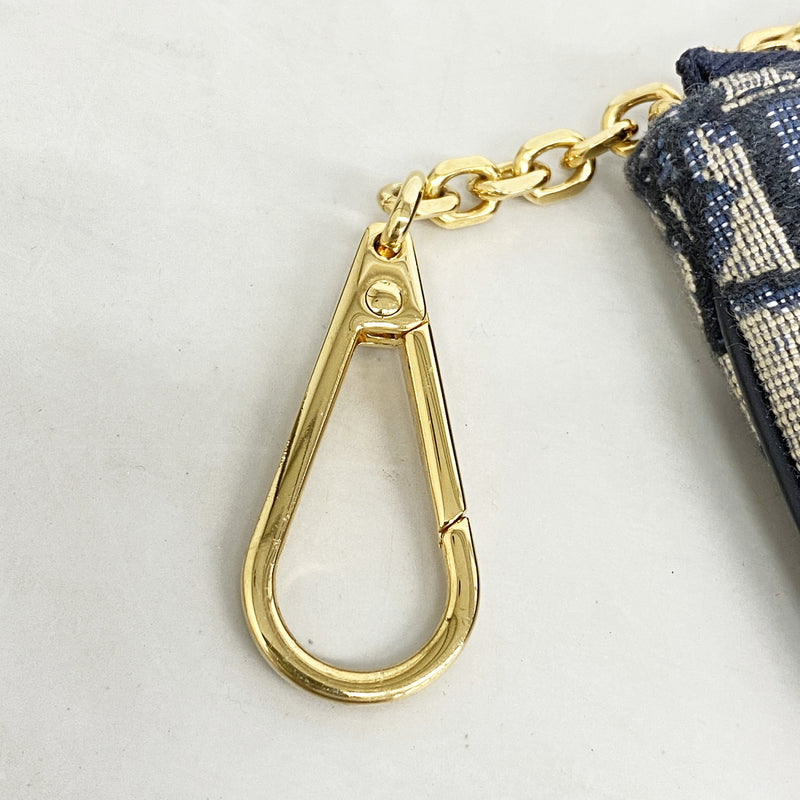 【6ib2847】クリスチャンディオール コインケース オブリーク キャンバス ネイビー ゴールド金具【中古】レディース