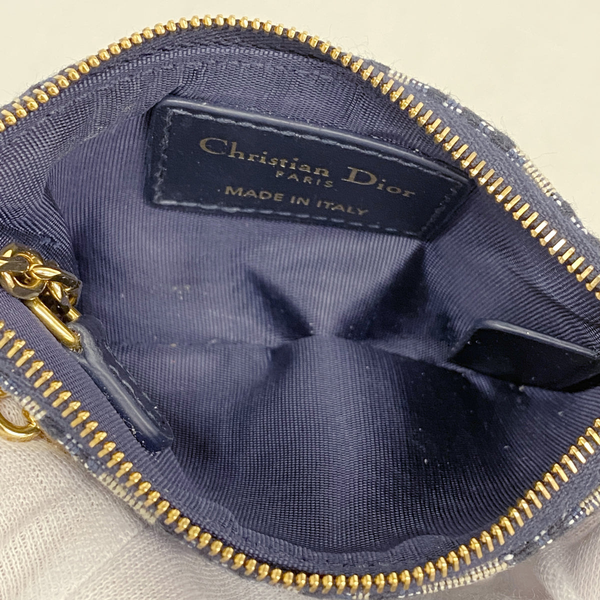 【6ib2847】クリスチャンディオール コインケース オブリーク キャンバス ネイビー ゴールド金具【中古】レディース