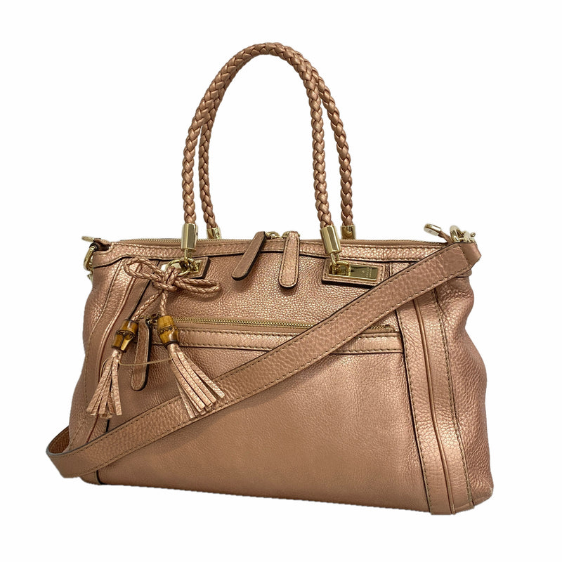 【6ib2849】グッチ ハンドバッグ バンブー 282300 レザー メタリックピンク シャンパンゴールド金具 2wayバッグ【中古】レディース