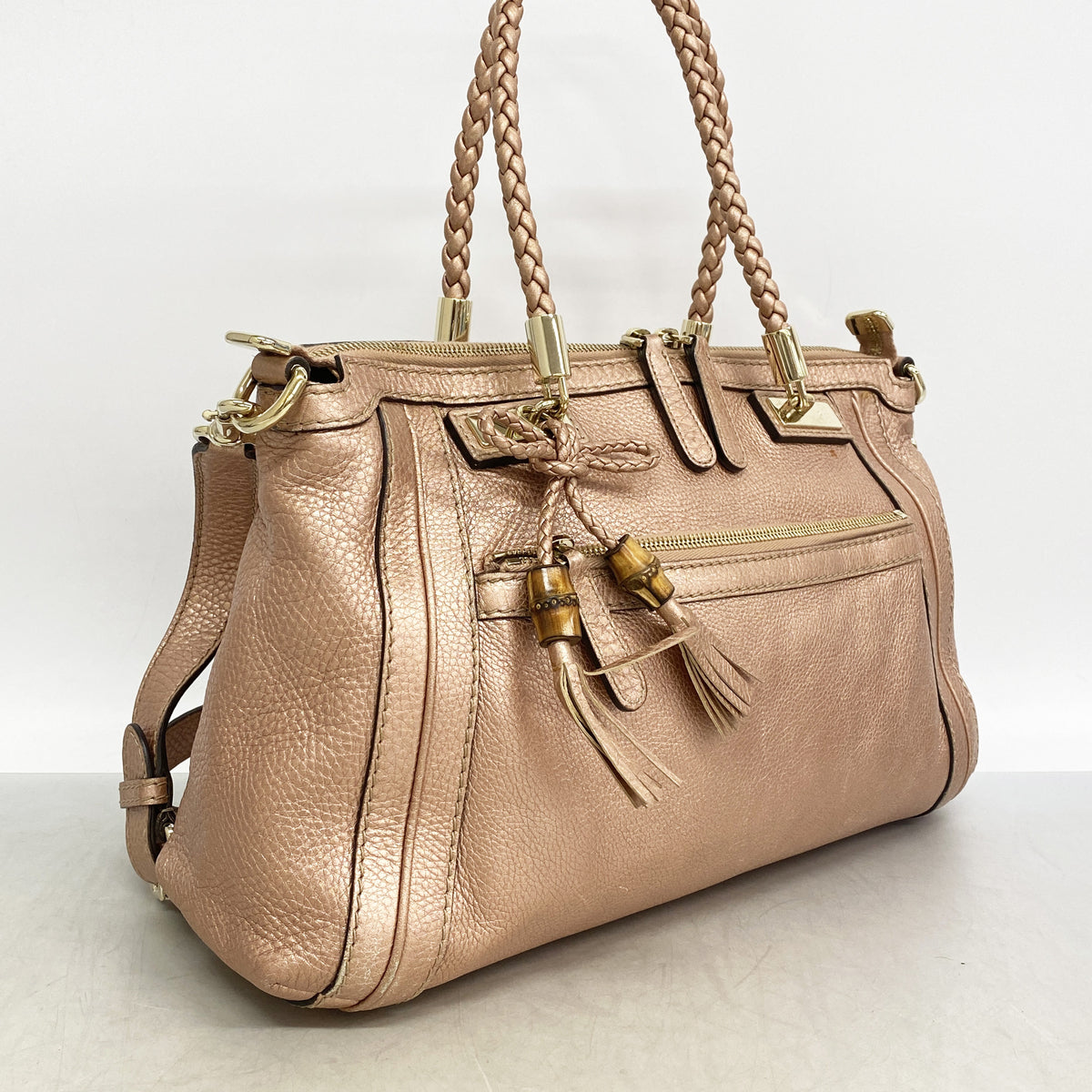 【6ib2849】グッチ ハンドバッグ バンブー 282300 レザー メタリックピンク シャンパンゴールド金具 2wayバッグ【中古】レディース