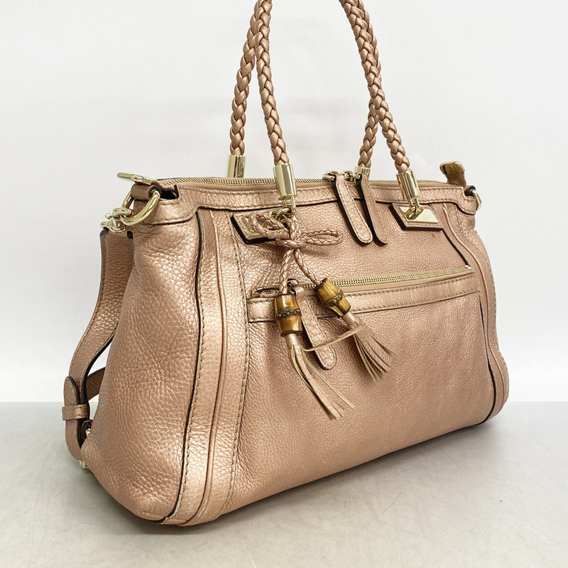 【6ib2849】グッチ ハンドバッグ バンブー 282300 レザー メタリックピンク シャンパンゴールド金具 2wayバッグ【中古】レディース