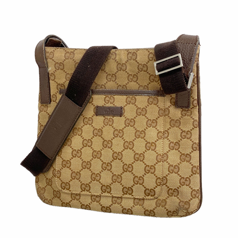 【6ib2855】グッチ ショルダーバッグ GGキャンバス 122793 キャンバス ブラウン シルバー金具【中古】レディース