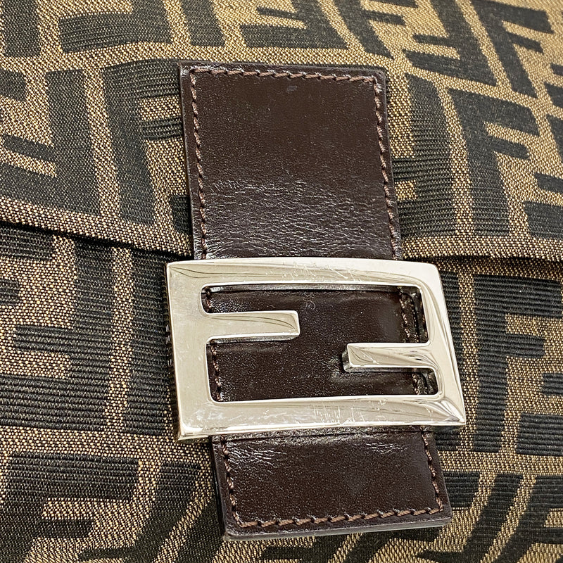 【6ib2856】フェンディ ハンドバッグ ズッカ マンマバケット ナイロンキャンバス ブラウン シルバー金具【中古】レディース