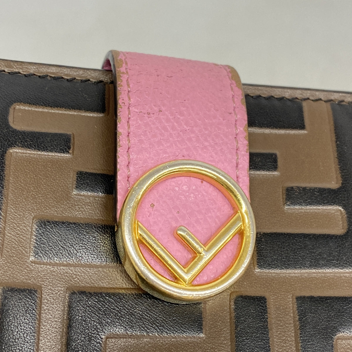 【6ib2857】フェンディ 財布 レザー ブラウン ピンク ゴールド金具【中古】レディース