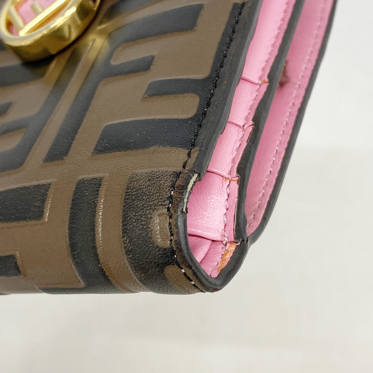【6ib2857】フェンディ 財布 レザー ブラウン ピンク ゴールド金具【中古】レディース
