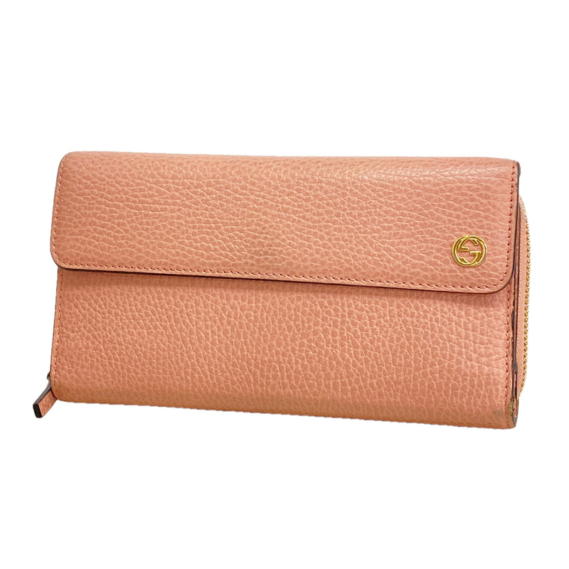 【6ib2858】グッチ 長財布 インターロッキングG 449397 レザー ピンク シャンパンゴールド金具【中古】レディース