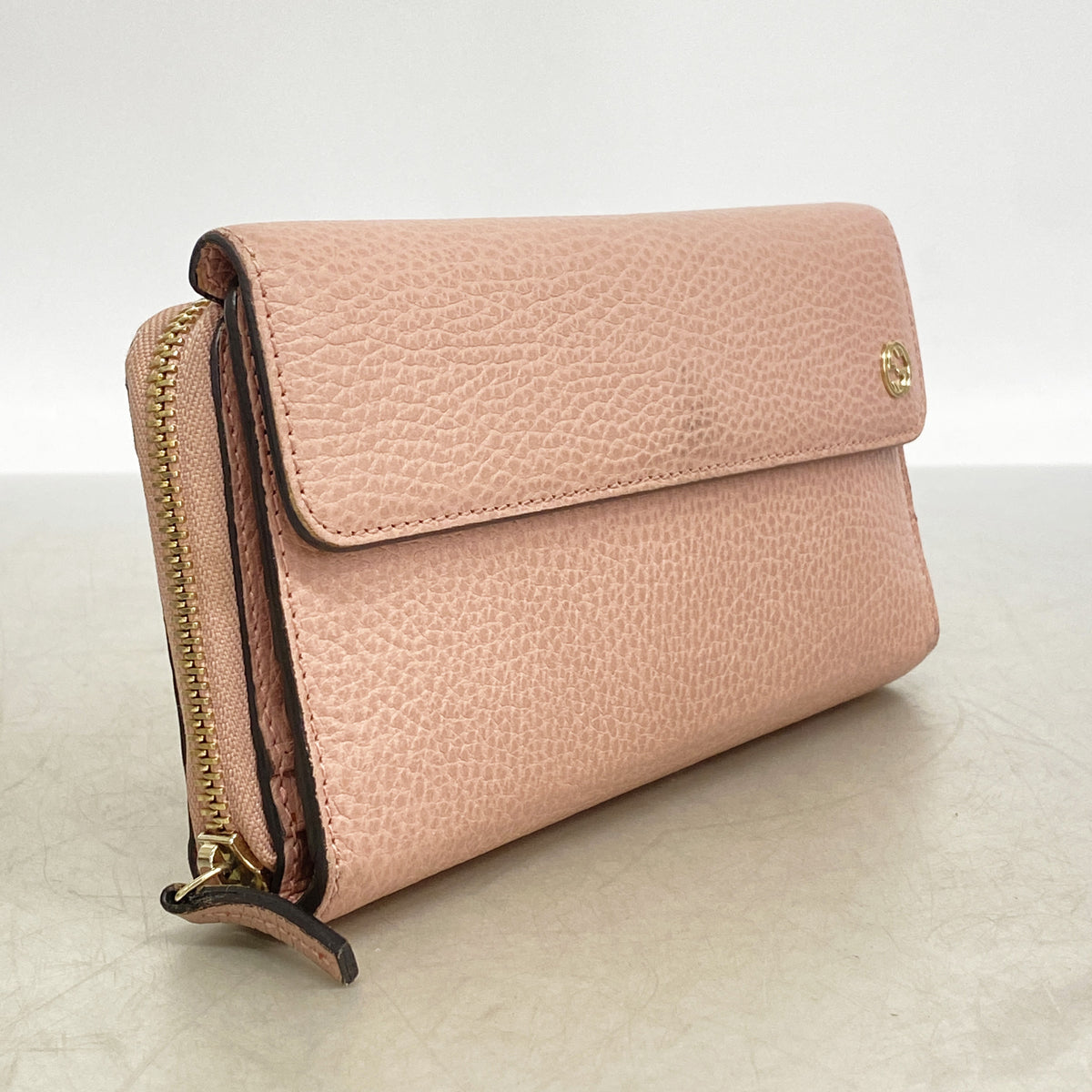 【6ib2858】グッチ 長財布 インターロッキングG 449397 レザー ピンク シャンパンゴールド金具【中古】レディース