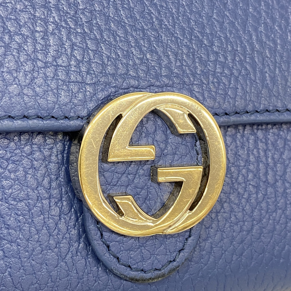 【6ib2871】グッチ 長財布 インターロッキングG 615524 レザー ブルー シャンパンゴールド金具【中古】レディース
