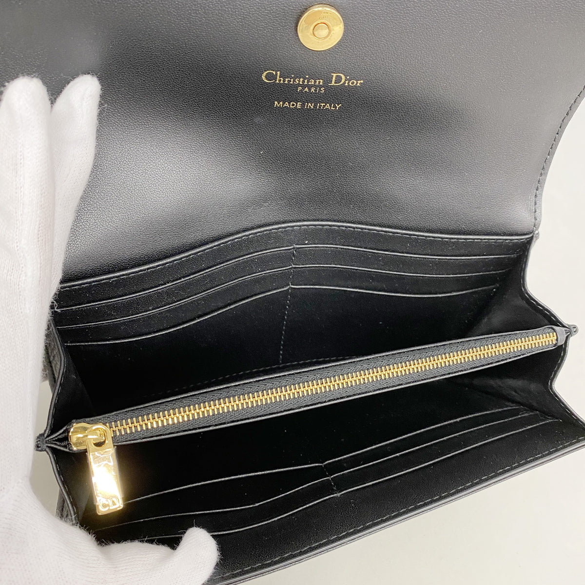 【6ib2872】クリスチャンディオール 長財布 カナージュ レザー ブラック ゴールド金具【中古】レディース