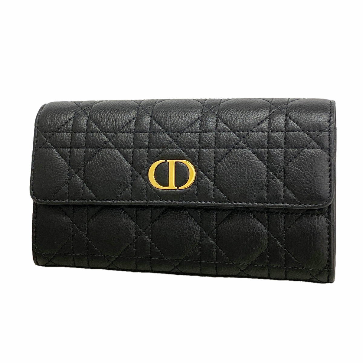 【6ib2872】クリスチャンディオール 長財布 カナージュ レザー ブラック ゴールド金具【中古】レディース