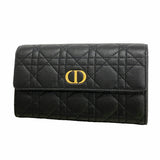 【6ib2872】クリスチャンディオール 長財布 カナージュ レザー ブラック ゴールド金具【中古】レディース