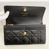 【6ib2872】クリスチャンディオール 長財布 カナージュ レザー ブラック ゴールド金具【中古】レディース