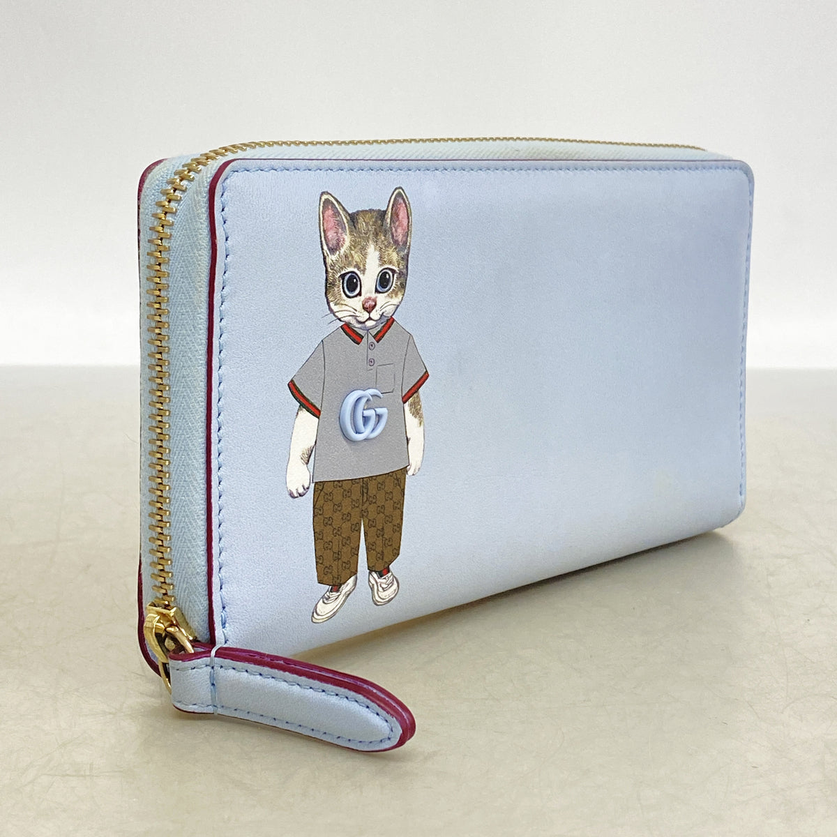 【6ib2888】グッチ 長財布 ヒグチユウコ 847918 レザー スカイブルー ボルドー シャンパンゴールド金具【中古】レディース