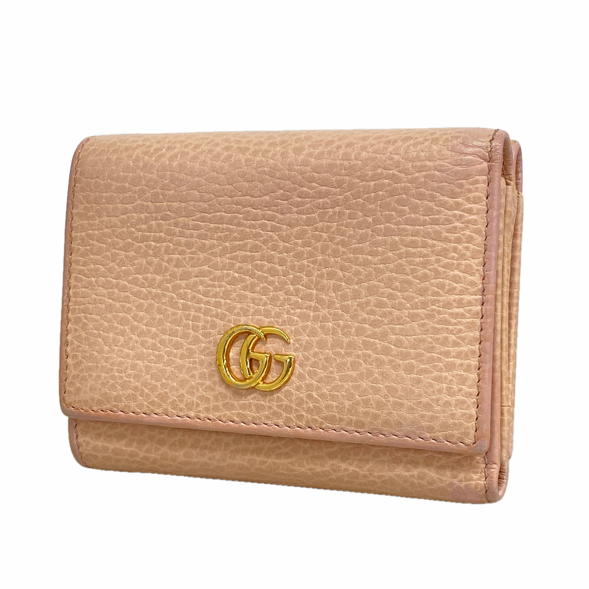 【6ib2889】グッチ 三つ折り財布 GGマーモント 474746 レザー ピンク ゴールド金具【中古】レディース